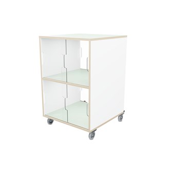 Fixa 2:2 udstillingsskab på hjul m/skydelåger og whiteboard D36 cm D46 cm