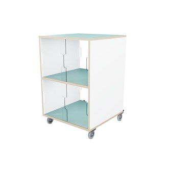 Fixa 2:2 udstillingsskab på hjul m/skydelåger og whiteboard D36 cm D46 cm