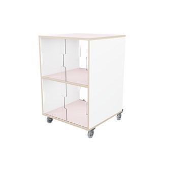 Fixa 2:2 udstillingsskab på hjul m/skydelåger og whiteboard D36 cm D46 cm
