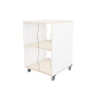 Fixa 2:2 udstillingsskab på hjul m/skydelåger og whiteboard D36 cm D46 cm