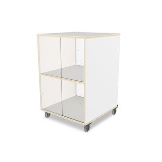 Fixa 2:2 udstillingsskab på hjul m/skydelåger og whiteboard D36 cm D46 cm
