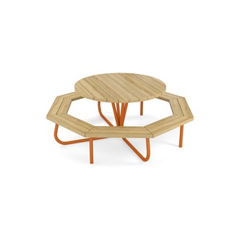 Rørvik picnicbord fyrretræ lakeret stel rundt Ø120 H72 cm