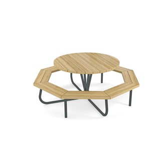 Rørvik picnicbord fyrretræ lakeret stel rundt Ø120 H72 cm