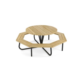 Rørvik picnicbord fyrretræ lakeret stel rundt Ø120 H72 cm