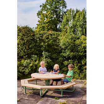 Rørvik picnicbord fyrretræ lakeret stel rundt Ø120 H55 cm