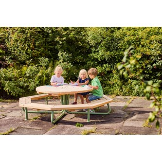 Rørvik picnicbord fyrretræ lakeret stel rundt Ø120 H55 cm