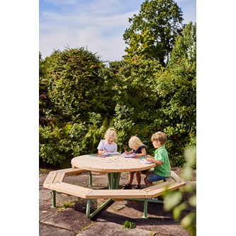 Rørvik picnicbord fyrretræ lakeret stel rundt Ø120 H55 cm
