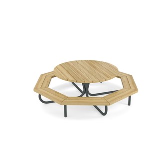 Rørvik picnicbord fyrretræ lakeret stel rundt Ø120 H55 cm