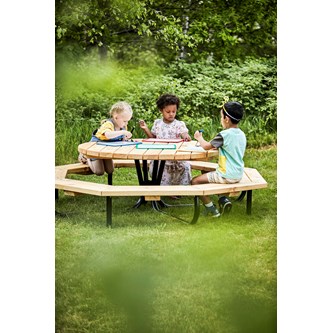 Rørvik picnicbord fyrretræ lakeret stel rundt Ø120 H55 cm