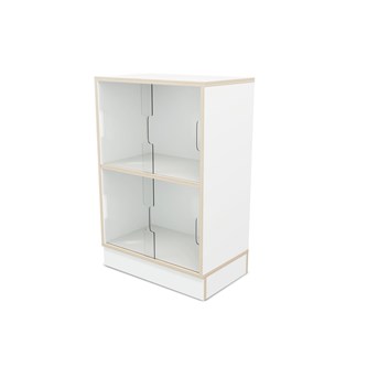 Fixa 2:2 udstillingsskab på sokkel m/skydelåger i plexiglas D36 cm D46 cm