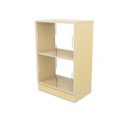 Fixa 2:2 udstillingsskab på sokkel m/skydelåger og ryg i plexiglas D36 cm D46 cm