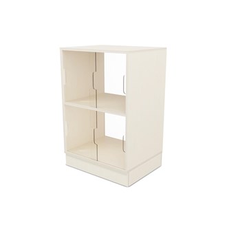 Fixa 2:2 udstillingsskab på sokkel m/skydelåger og ryg i plexiglas D36 cm D46 cm
