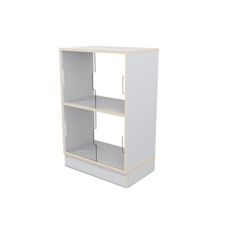 Fixa 2:2 udstillingsskab på sokkel m/skydelåger og ryg i plexiglas D36 cm D46 cm
