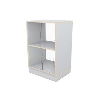 Fixa 2:2 udstillingsskab på sokkel m/skydelåger og ryg i plexiglas D36 cm D46 cm