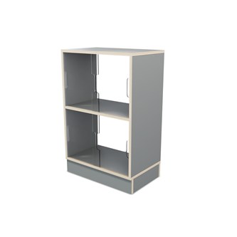 Fixa 2:2 udstillingsskab på sokkel m/skydelåger og ryg i plexiglas D36 cm D46 cm