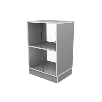 Fixa 2:2 udstillingsskab på sokkel m/skydelåger og ryg i plexiglas D36 cm D46 cm