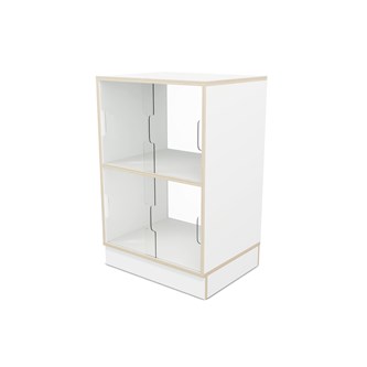 Fixa 2:2 udstillingsskab på sokkel m/skydelåger og ryg i plexiglas D36 cm D46 cm