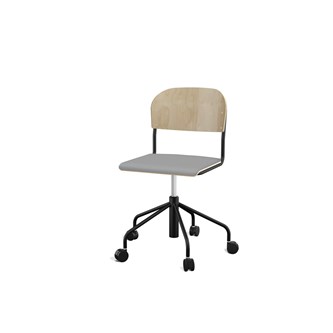 Matte stol sh 45-56 cm høj 5-kryds m/hjul stort sæde sort stel