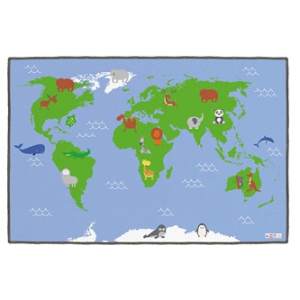Legetæppe verdenskort m/dyr 200x300 cm