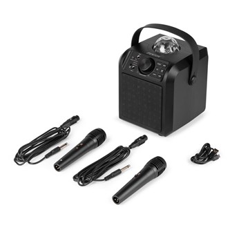 Højtaler med lysshow og mikrofoner