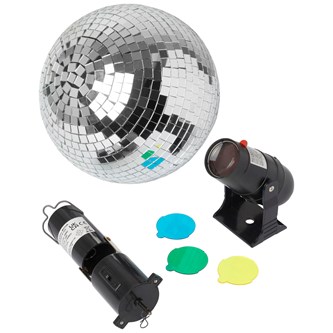 Discokugle med motor og farvet spotlight