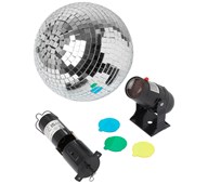 Discokugle med motor og farvet spotlight