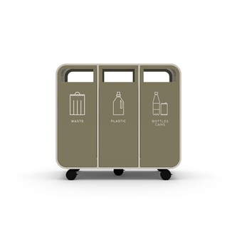 Cloud 3 affaldssortering på hjul perlehvid laminat - Restaffald, Plast og Pant