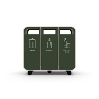 Cloud 3 affaldssortering på hjul perlehvid laminat - Restaffald, Plast og Pant