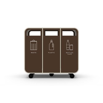 Cloud 3 affaldssortering på hjul perlehvid laminat - Restaffald, Plast og Pant