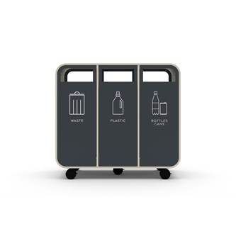 Cloud 3 affaldssortering på hjul perlehvid laminat - Restaffald, Plast og Pant