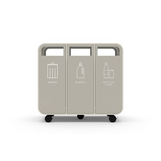 Cloud 3 affaldssortering på hjul perlehvid laminat - Restaffald, Plast og Pant