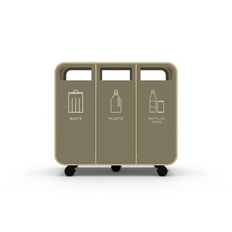 Cloud 3 affaldssortering på hjul klarlakeret MDF- Restaffald, Plast og Pant