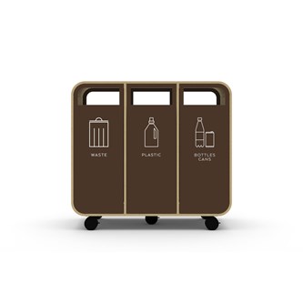 Cloud 3 affaldssortering på hjul klarlakeret MDF- Restaffald, Plast og Pant