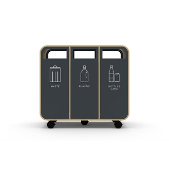 Cloud 3 affaldssortering på hjul klarlakeret MDF- Restaffald, Plast og Pant