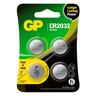 Knapbatteri, litium, CR2032, 4-pak