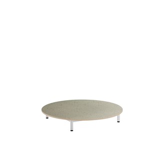 12:38 legebord akustik linoleum Ø120 cm hvidt stel