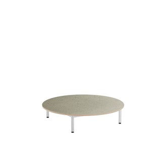12:38 legebord akustik linoleum Ø120 cm hvidt stel