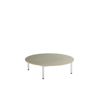 12:38 legebord akustik linoleum Ø120 cm hvidt stel