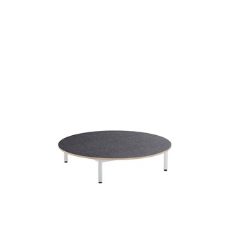 12:38 legebord akustik linoleum Ø120 cm hvidt stel