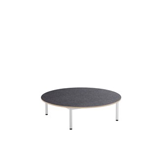 12:38 legebord akustik linoleum Ø120 cm hvidt stel