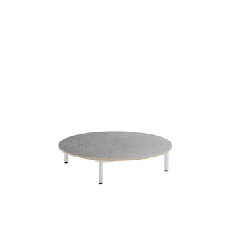 12:38 legebord akustik linoleum Ø120 cm hvidt stel