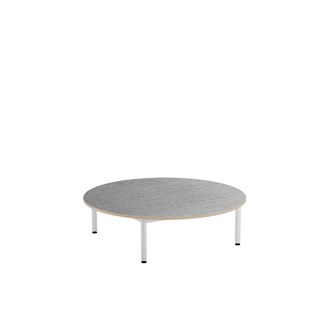 12:38 legebord akustik linoleum Ø120 cm hvidt stel