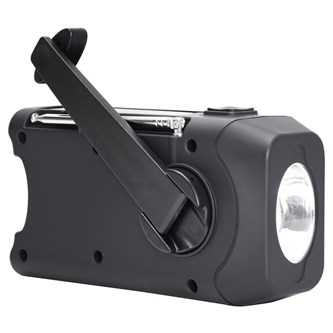 Nødradio med håndsving, solceller og LED