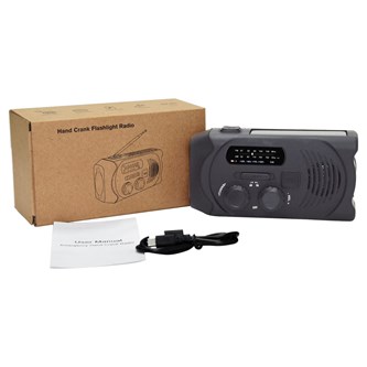 Nødradio med håndsving, solceller og LED