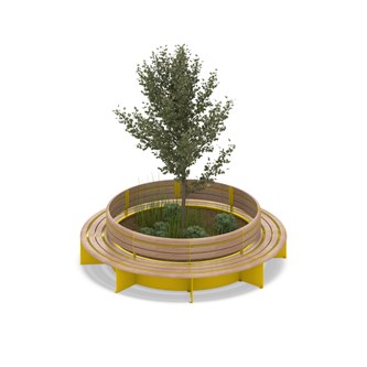 MeetUp rund parkbænk med blomsterkasse