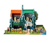 Bamse legehus med figur-sæt i træ