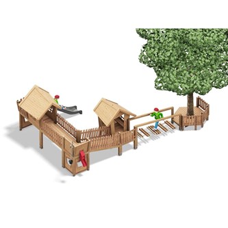 Bysen kombinationsleg med to legehuse og træplatform