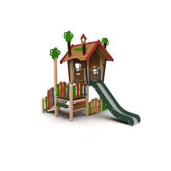 Trollskoven træhus med rutsjebane