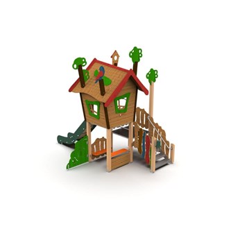 Trollskoven træhus med rutsjebane