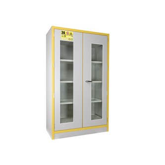 Kemikalieskab F30 med glasdøre, brandklassificeret B111,5xD55xH198